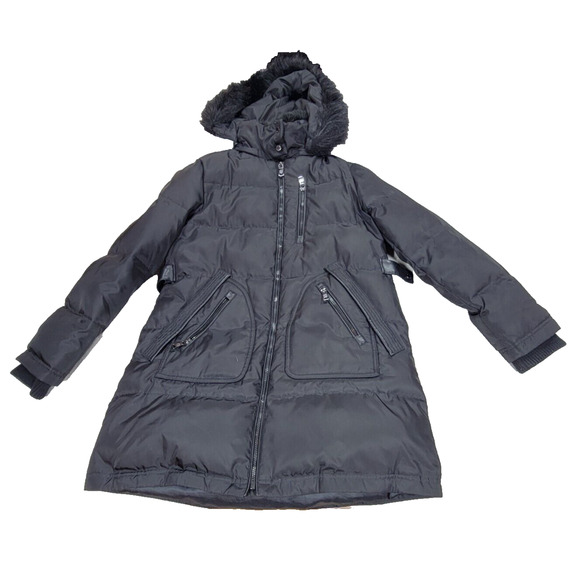 Vince Camuto Puffer Coat Womens Size Medium Black Faux Fur Goose Down Winter - Picture 2 of 16